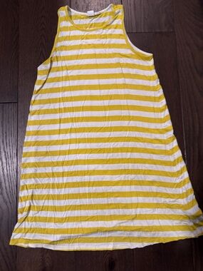 Yellow and White Striped Sleeveless Tank Dress
